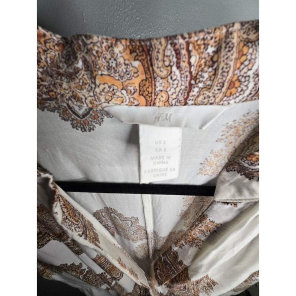 H&M Paisley Wrap Midi Dress Cream Brown Boho Cottagecore Size 2 - Picture 8 of 9